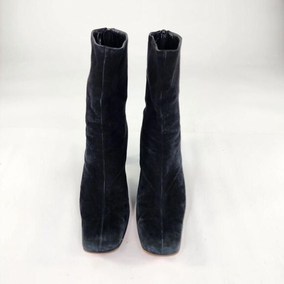 Giorgio Armani Women's Velvet Black Ankle Boots US 7 Back Zip Heeled Booties - Picture 3 of 12